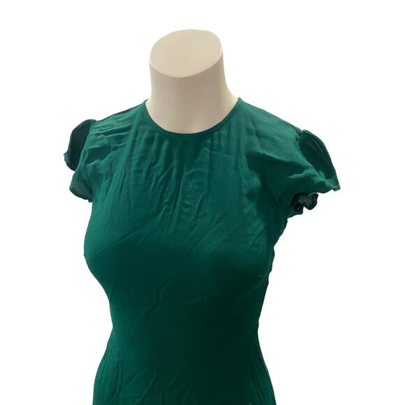 NEW / Reformation Gavin Green Midi Slit Crepe Dress Short Sleeve 0 - Picture 6 of 8